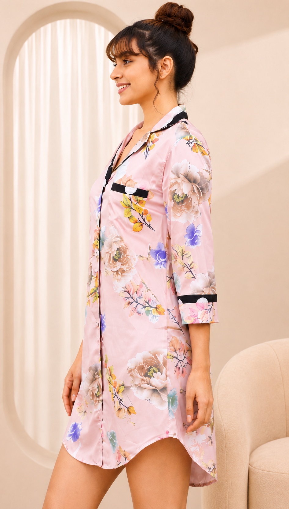 Floral Satin Night Shirt