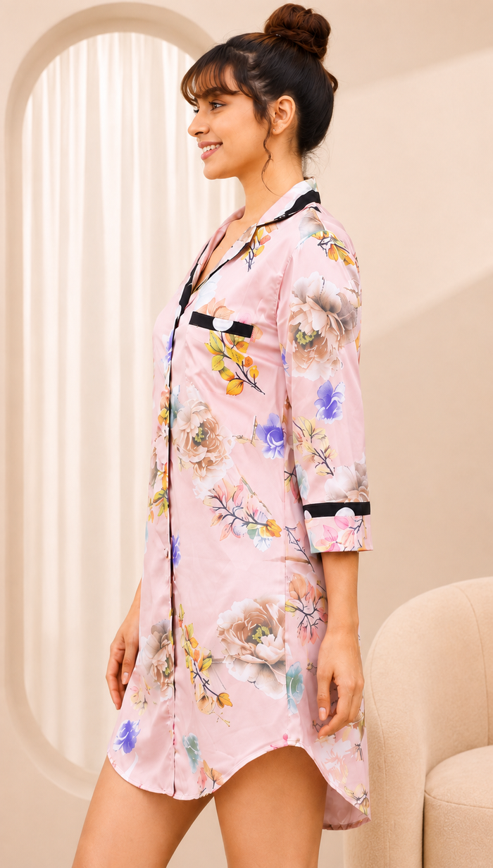Floral Satin Night Shirt