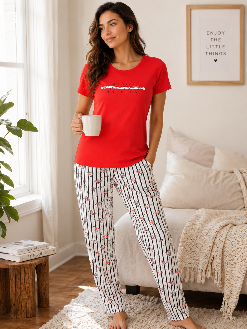 Orange T-Shirt Pajama Set