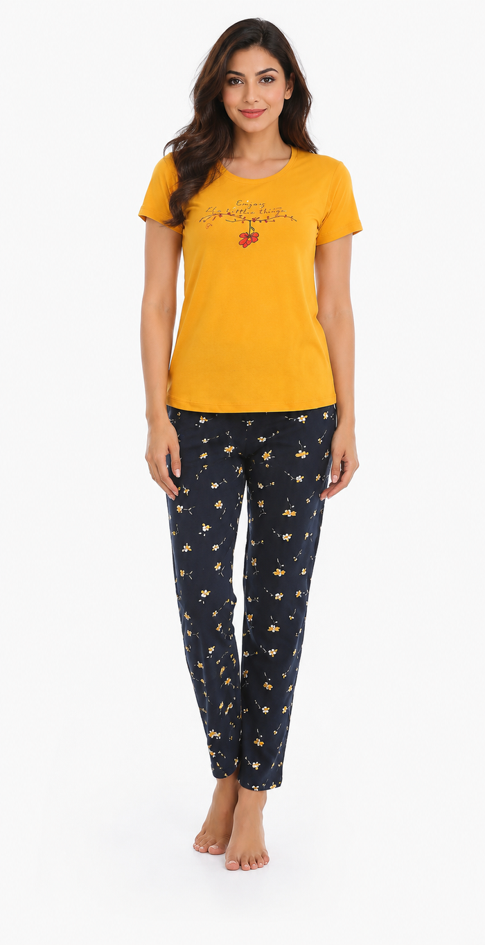Yellow Black T-Shirt Pajama Set