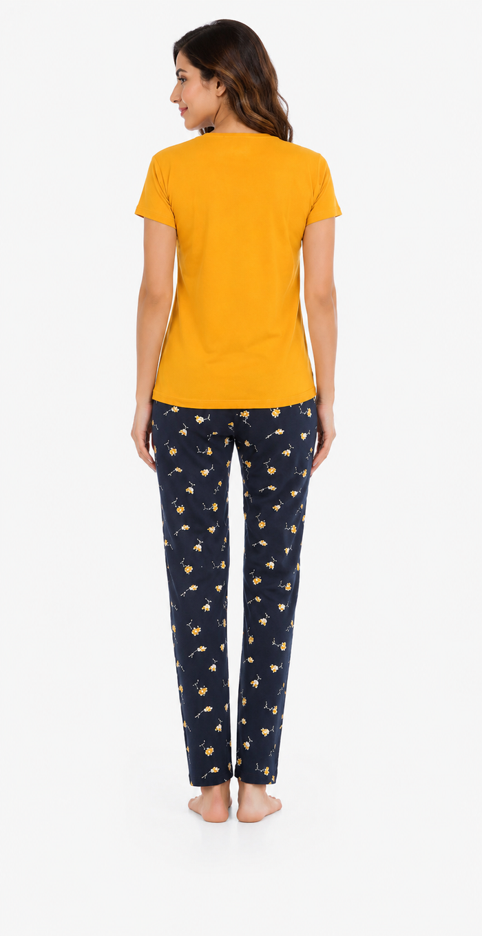 Yellow Black T-Shirt Pajama Set