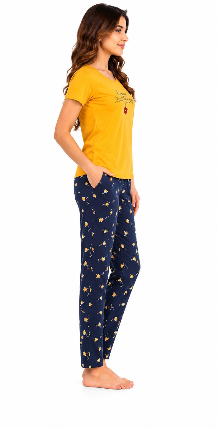 Yellow Black T-Shirt Pajama Set