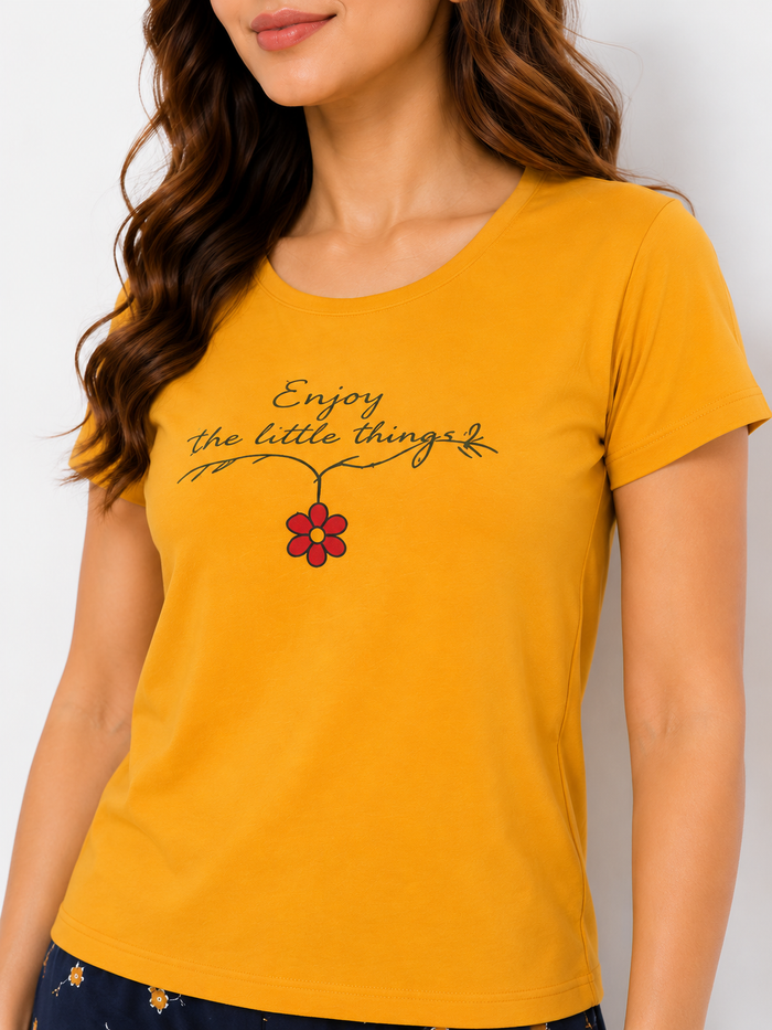 Yellow Black T-Shirt Pajama Set