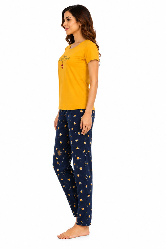 Yellow Black T-Shirt Pajama Set