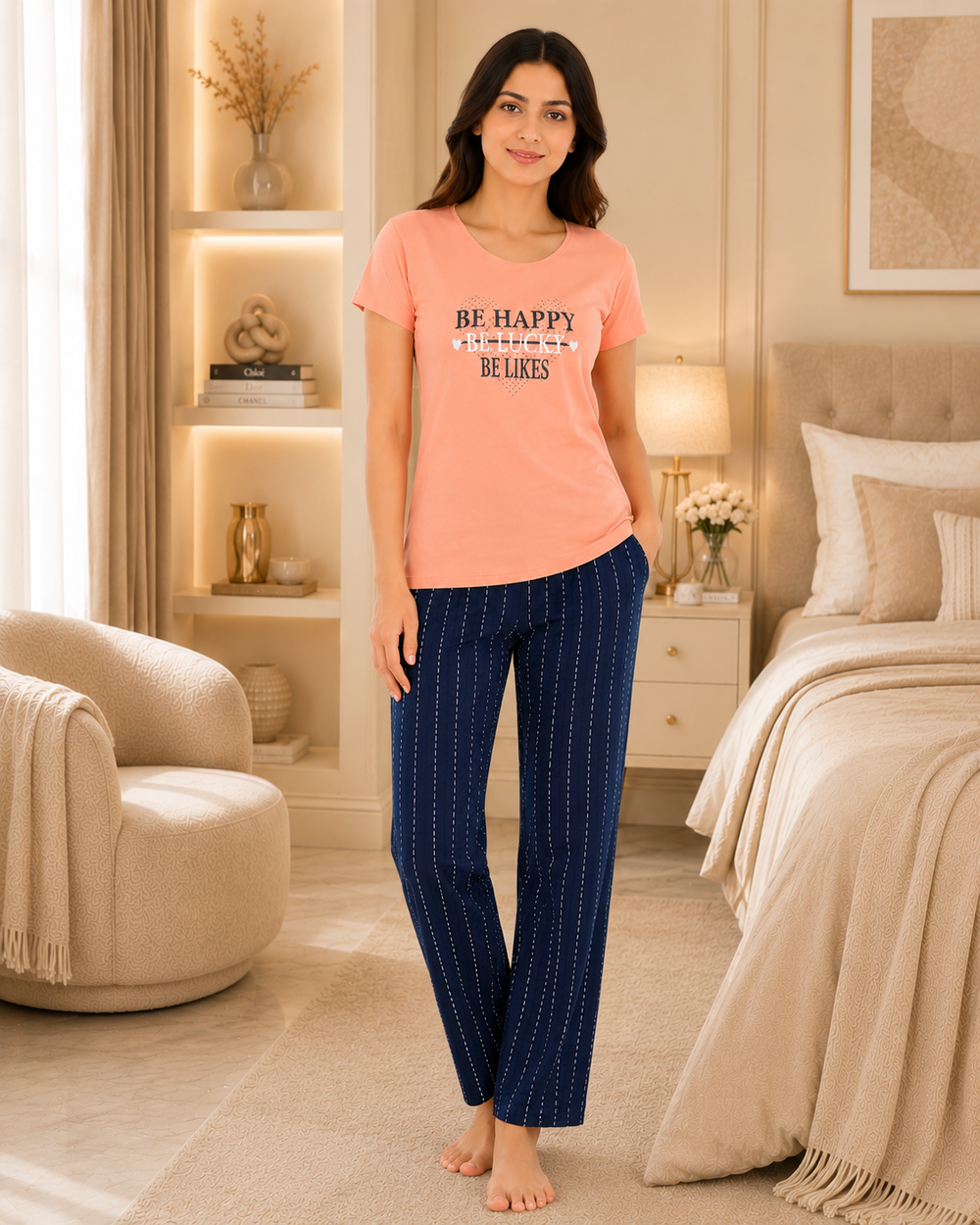 Peach T-Shirt Pajama Set