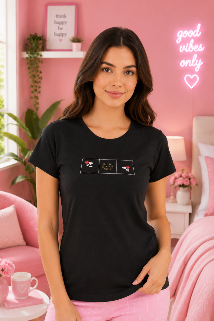 Black and Pink T-Shirt Pajama Set