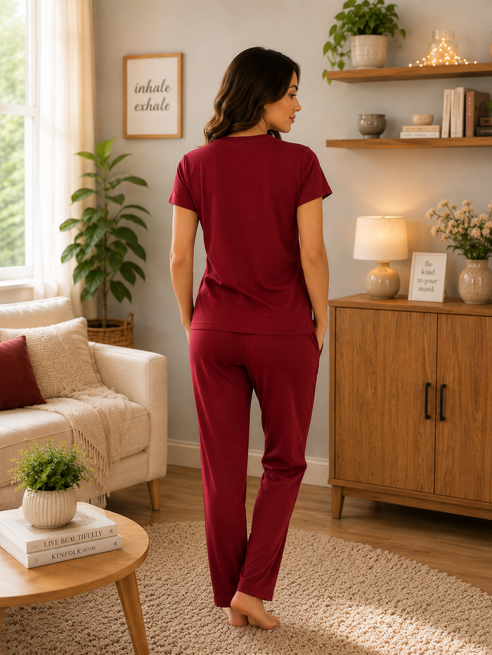 Maroon Tencel Pajama Set