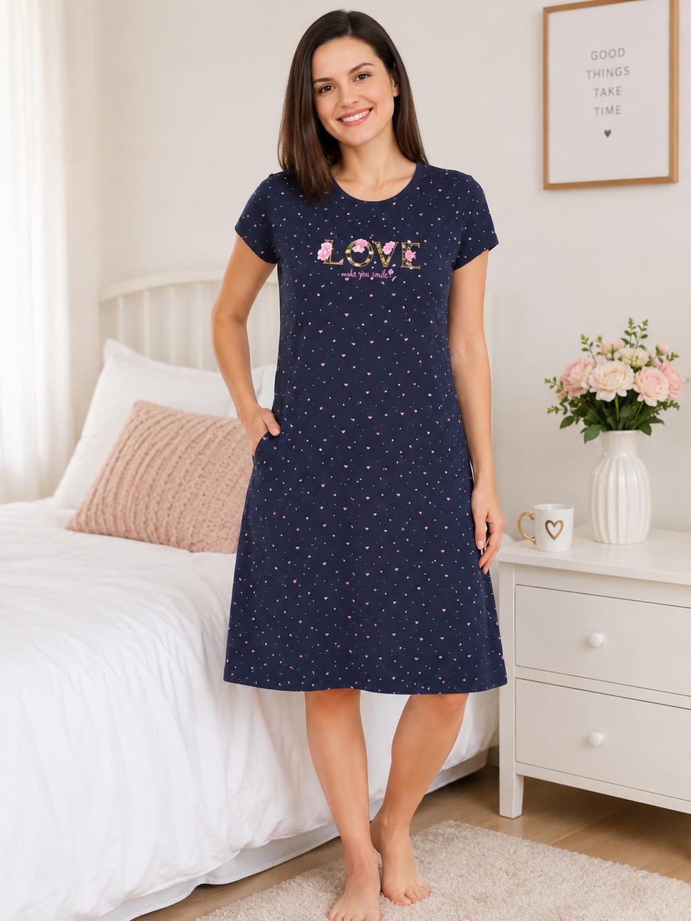Navy Blue Printed Mini Dress