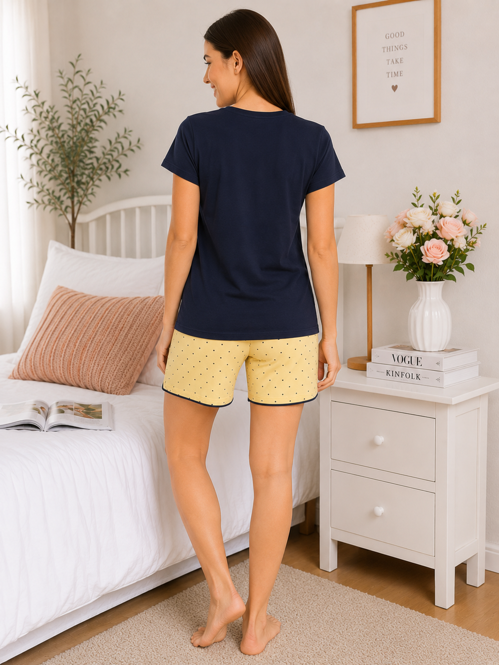 Navy Blue Cotton Short Set