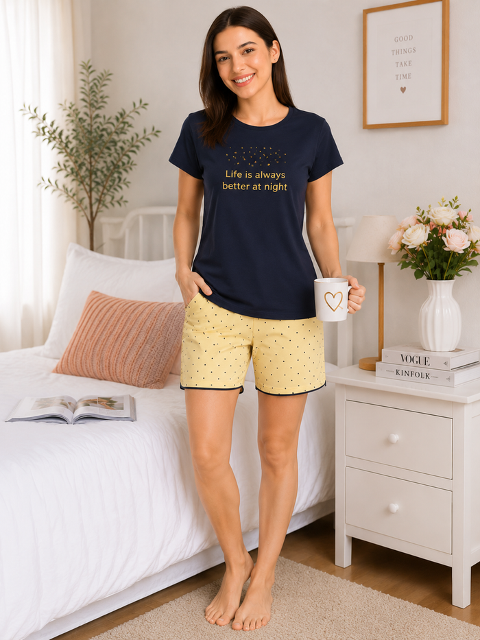 Navy Blue Cotton Short Set