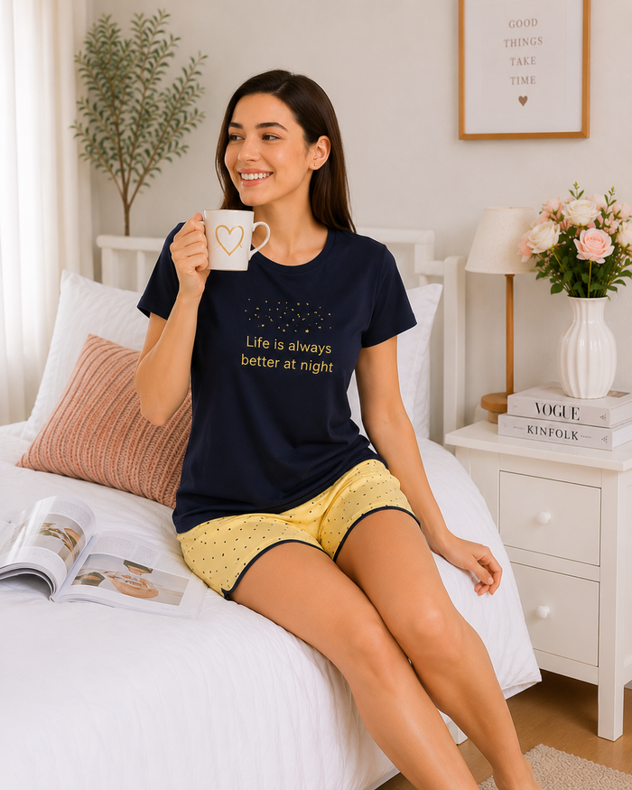 Navy Blue Cotton Short Set