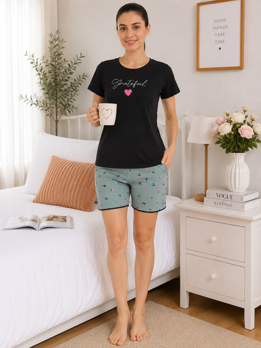 Black Olive Cotton Short Set