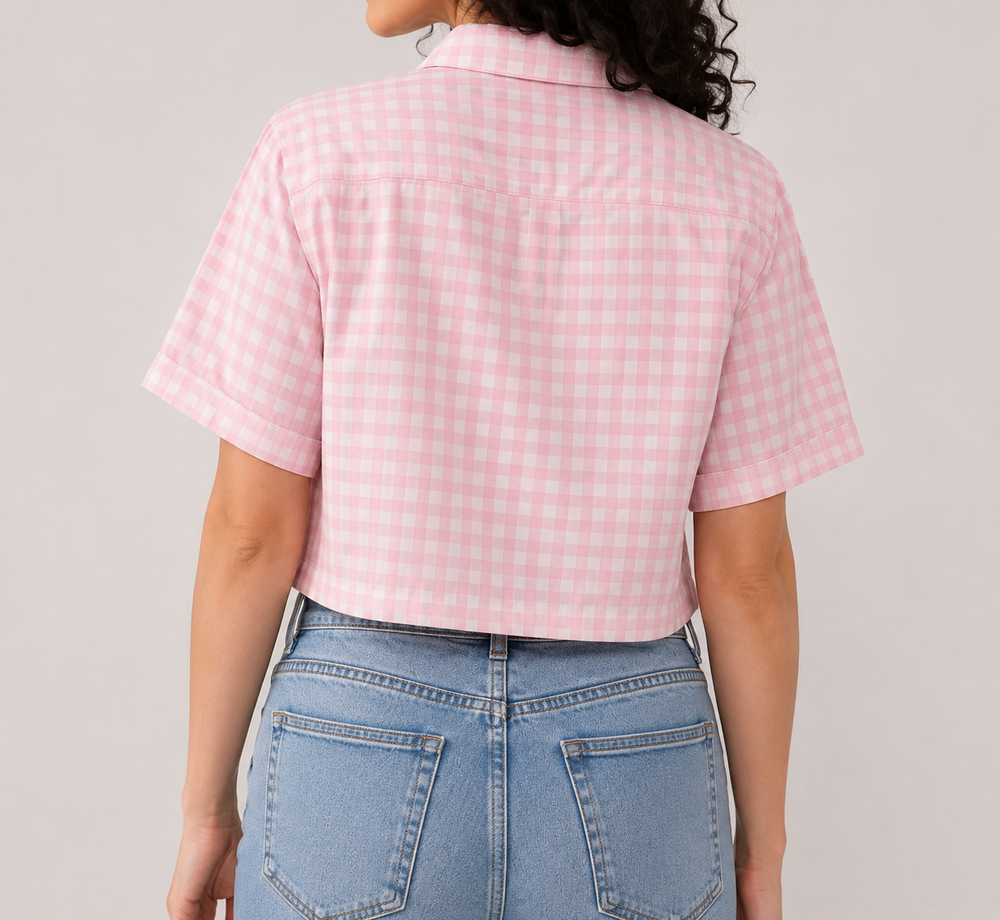 Pink Checked Cropped Shirt