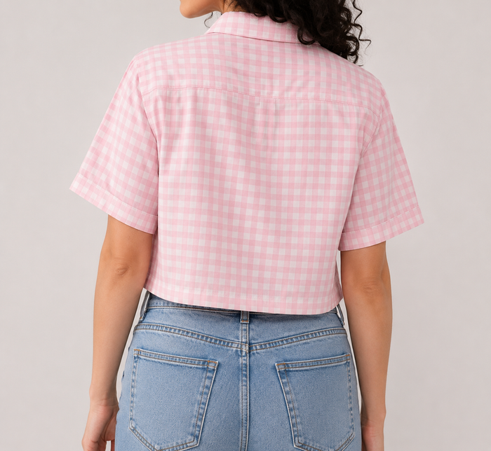 Pink Checked Cropped Shirt