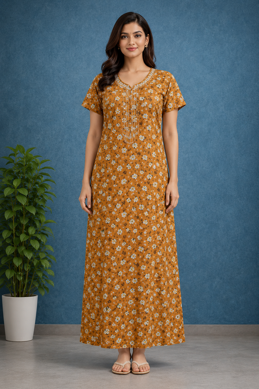Yellow Mustard Floral Comfort Nighty