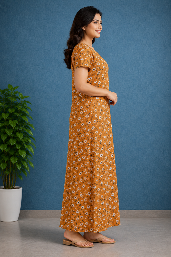 Yellow Mustard Floral Comfort Nighty