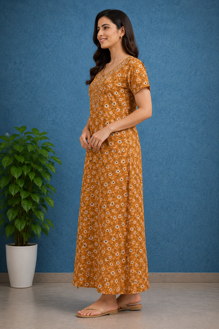 Yellow Mustard Floral Comfort Nighty