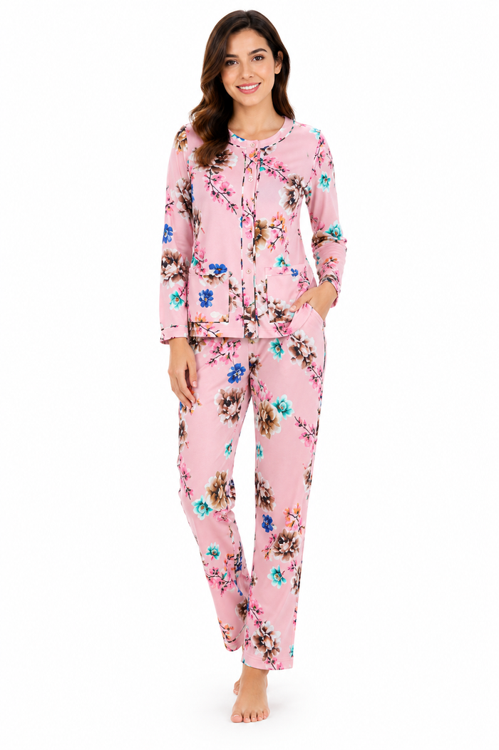 Pink Henley Collar Lounge Set