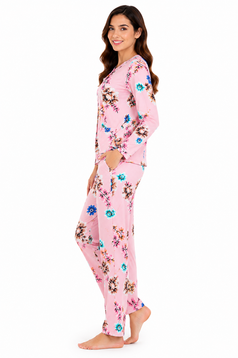Pink Henley Collar Lounge Set