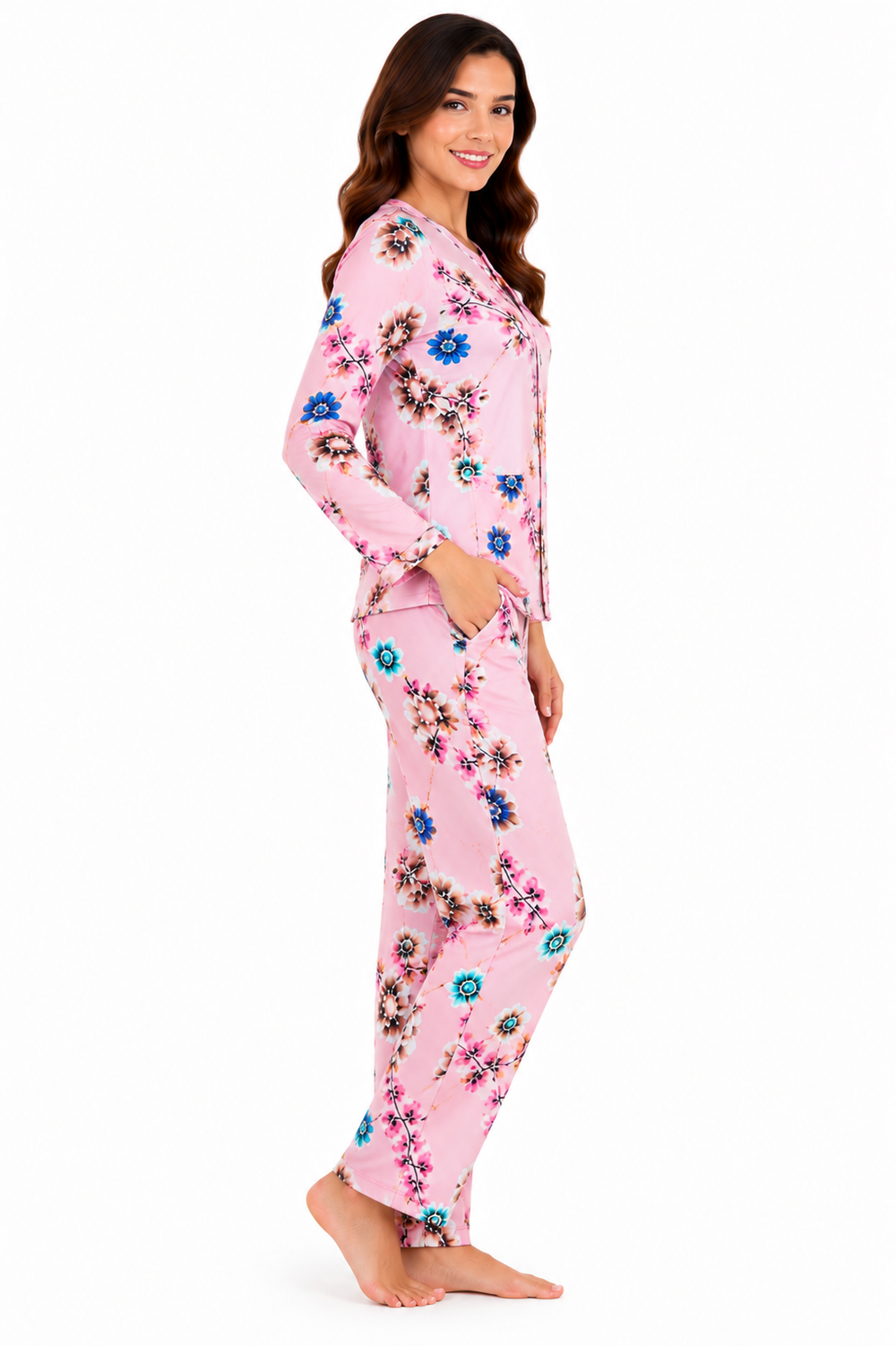 Pink Henley Collar Lounge Set