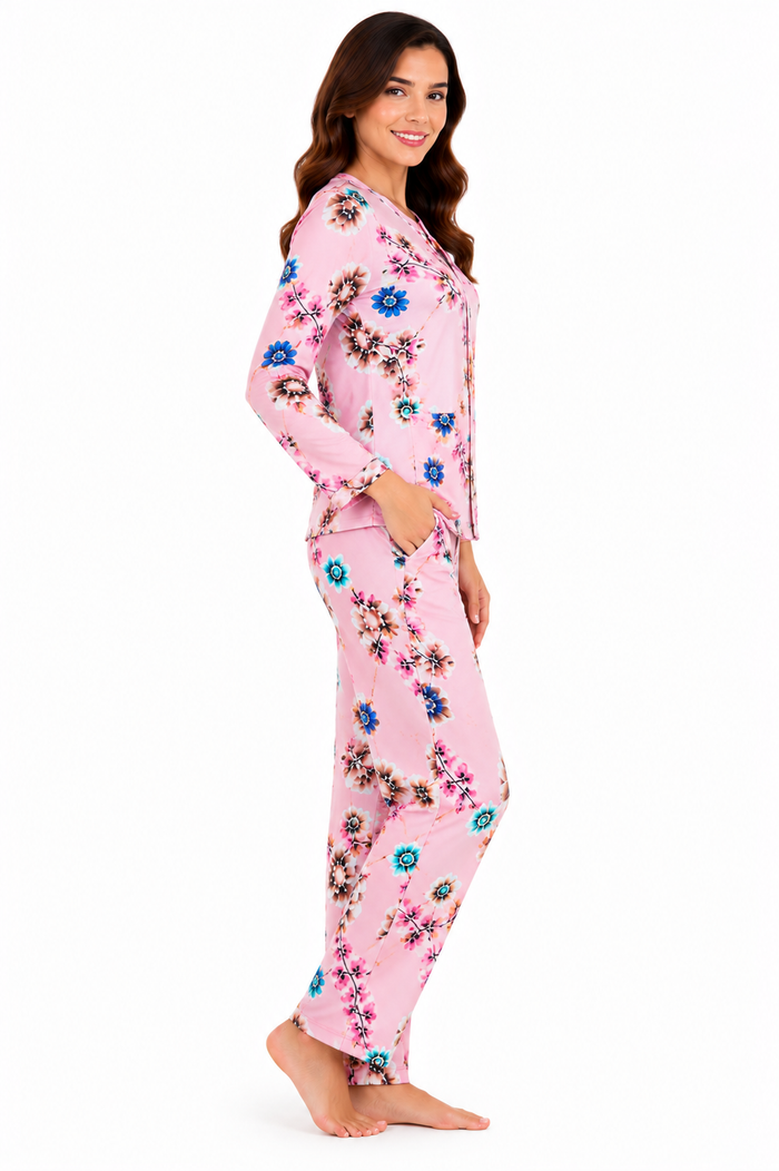 Pink Henley Collar Lounge Set