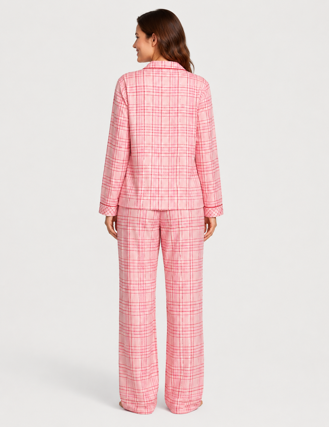 Women Pink Checked Night Suit Set | Full Sleeve Button Down Pajama Set