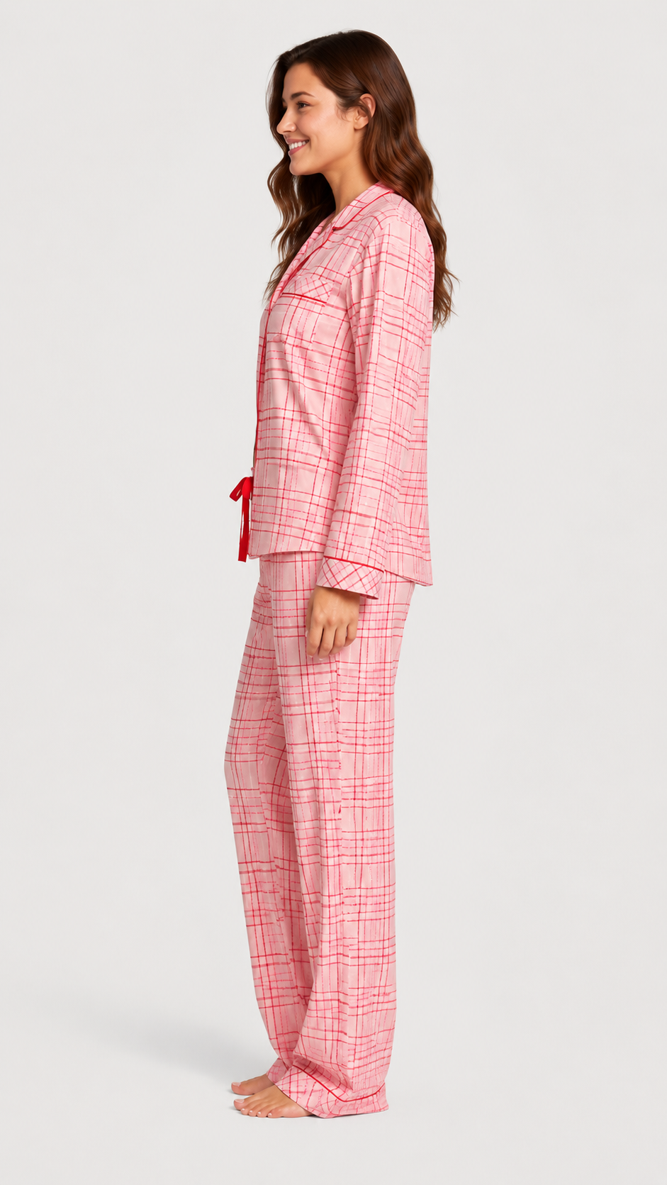 Women Pink Checked Night Suit Set | Full Sleeve Button Down Pajama Set