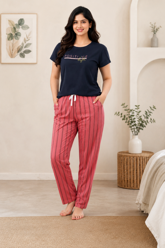 Blue Pink Striped Pajama Set