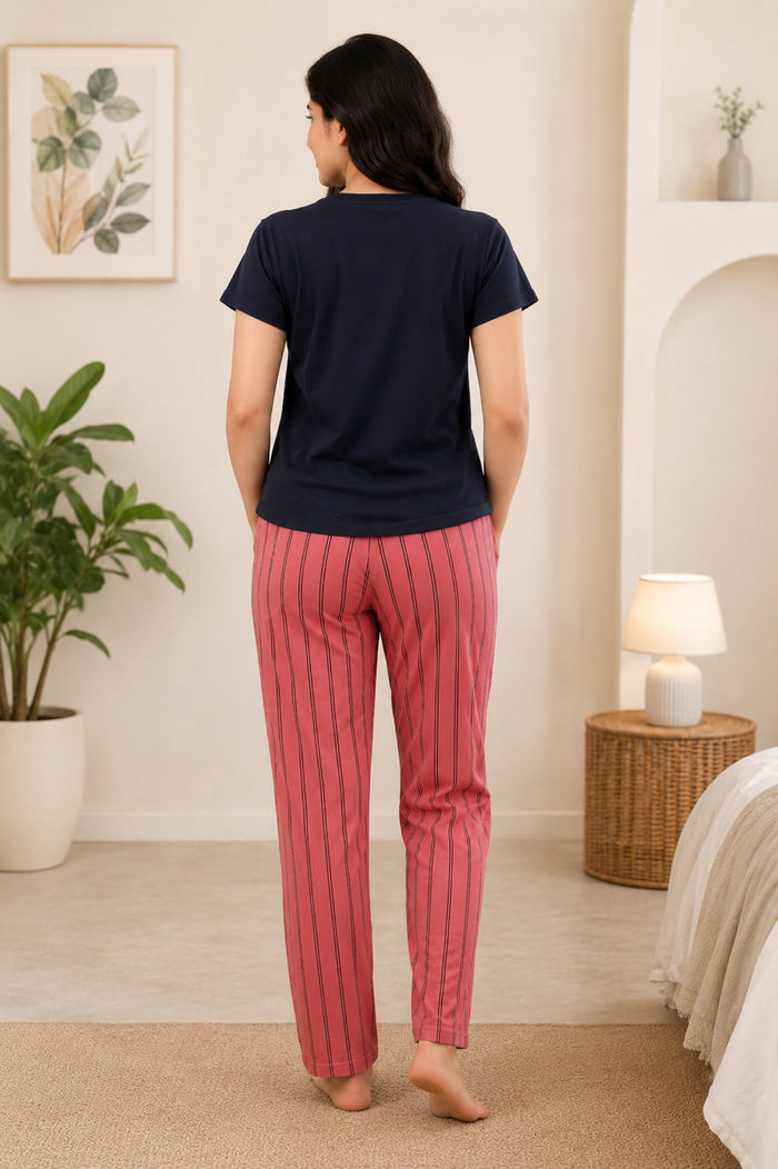 Blue Pink Striped Pajama Set