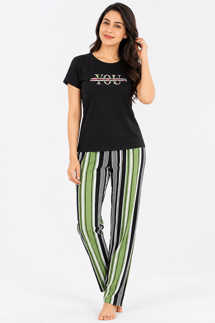 Black Stripe T-Shirt Pajama Set