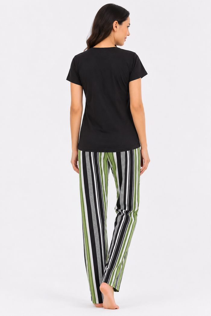 Black Stripe T-Shirt Pajama Set