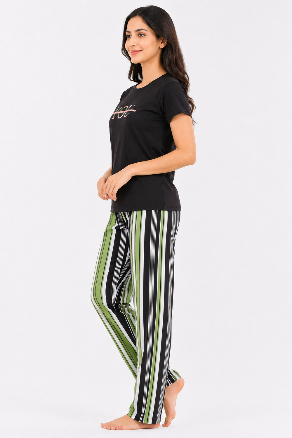 Black Stripe T-Shirt Pajama Set