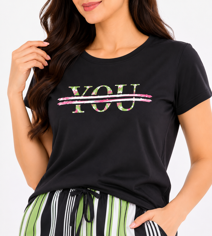 Black Stripe T-Shirt Pajama Set