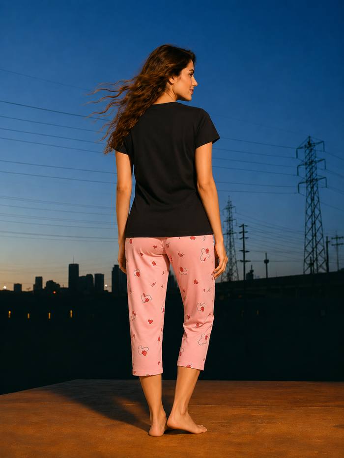 Black Pink Printed Capri Set