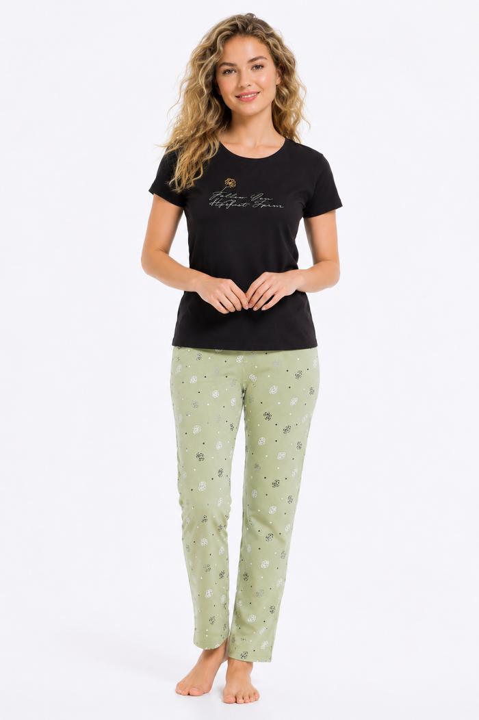 Black and Green T-Shirt Pajama Set