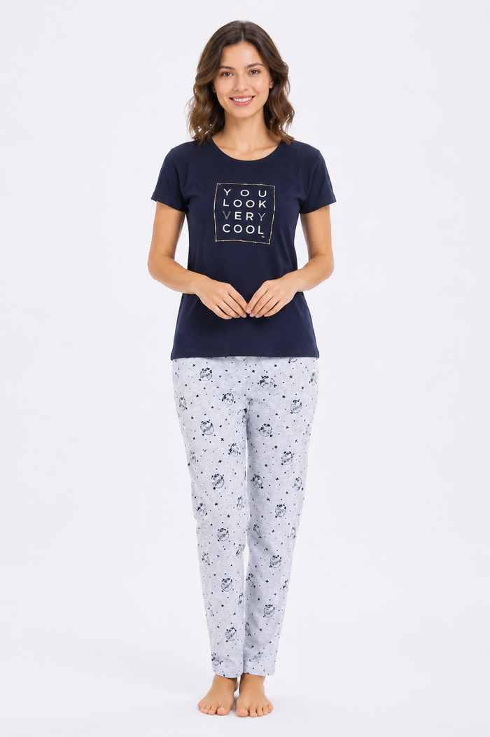 Blue T-Shirt Pajama Set