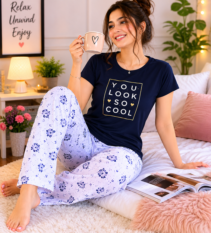 Blue T-Shirt Pajama Set