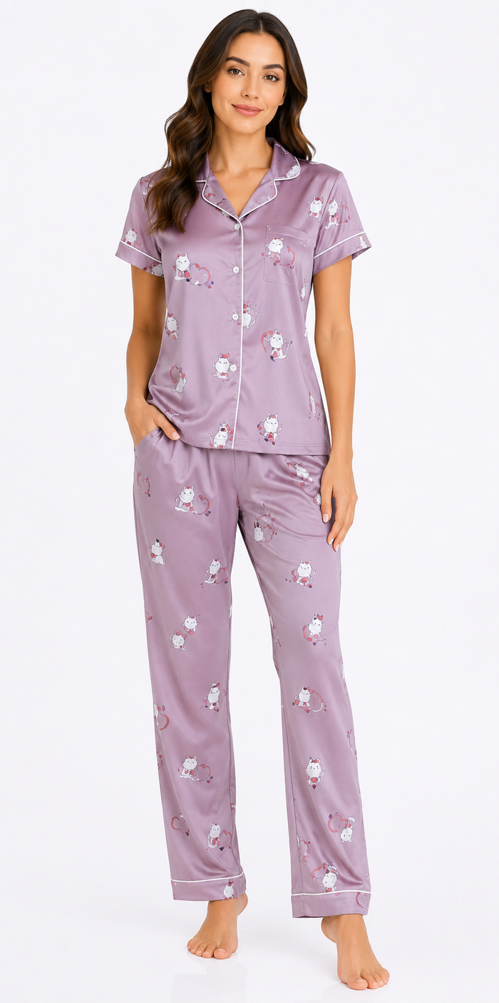 Purple Satin Pajama Set