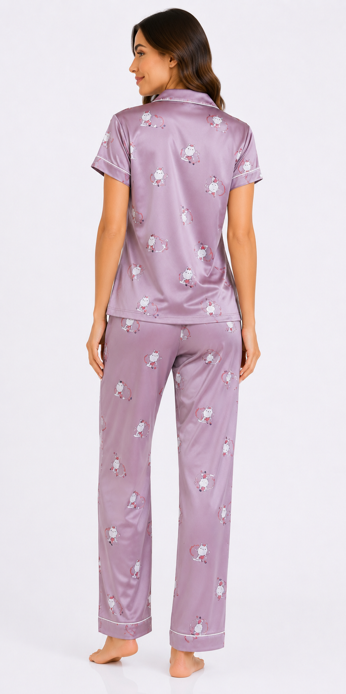 Purple Satin Pajama Set