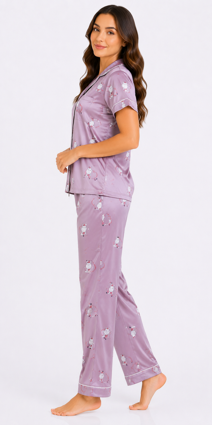 Purple Satin Pajama Set