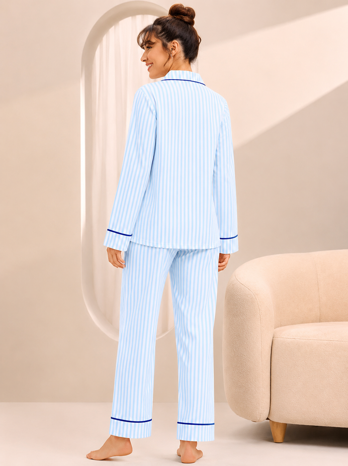 AMPK Blue Stripe Cotton Night Suit