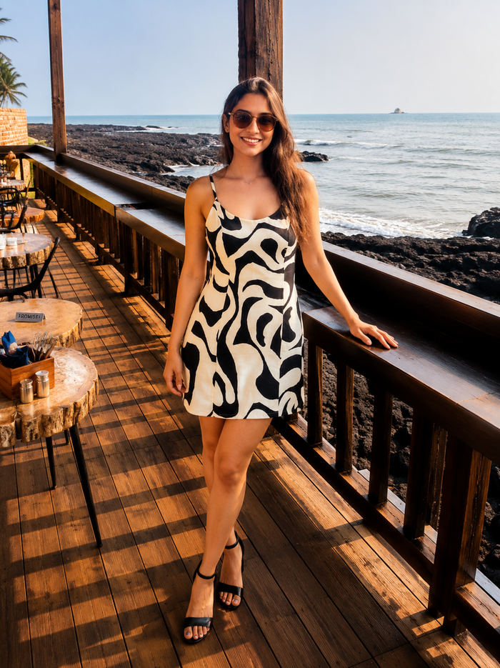 Black White Abstract Mini Dress