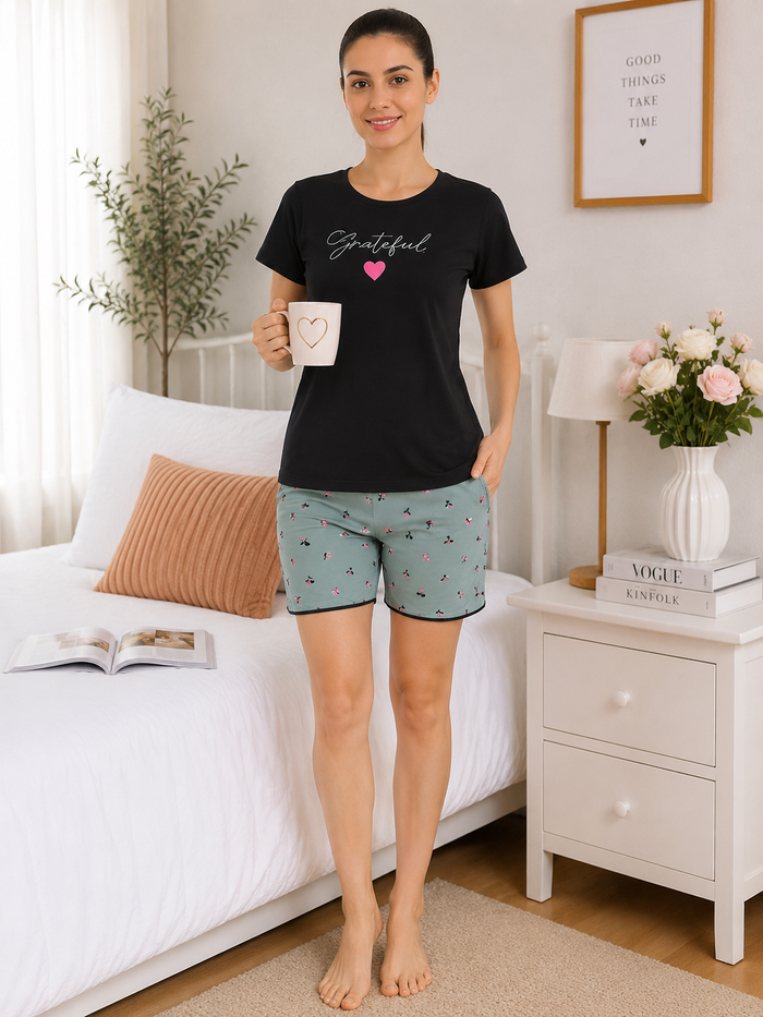 Black Olive Cotton Short Set