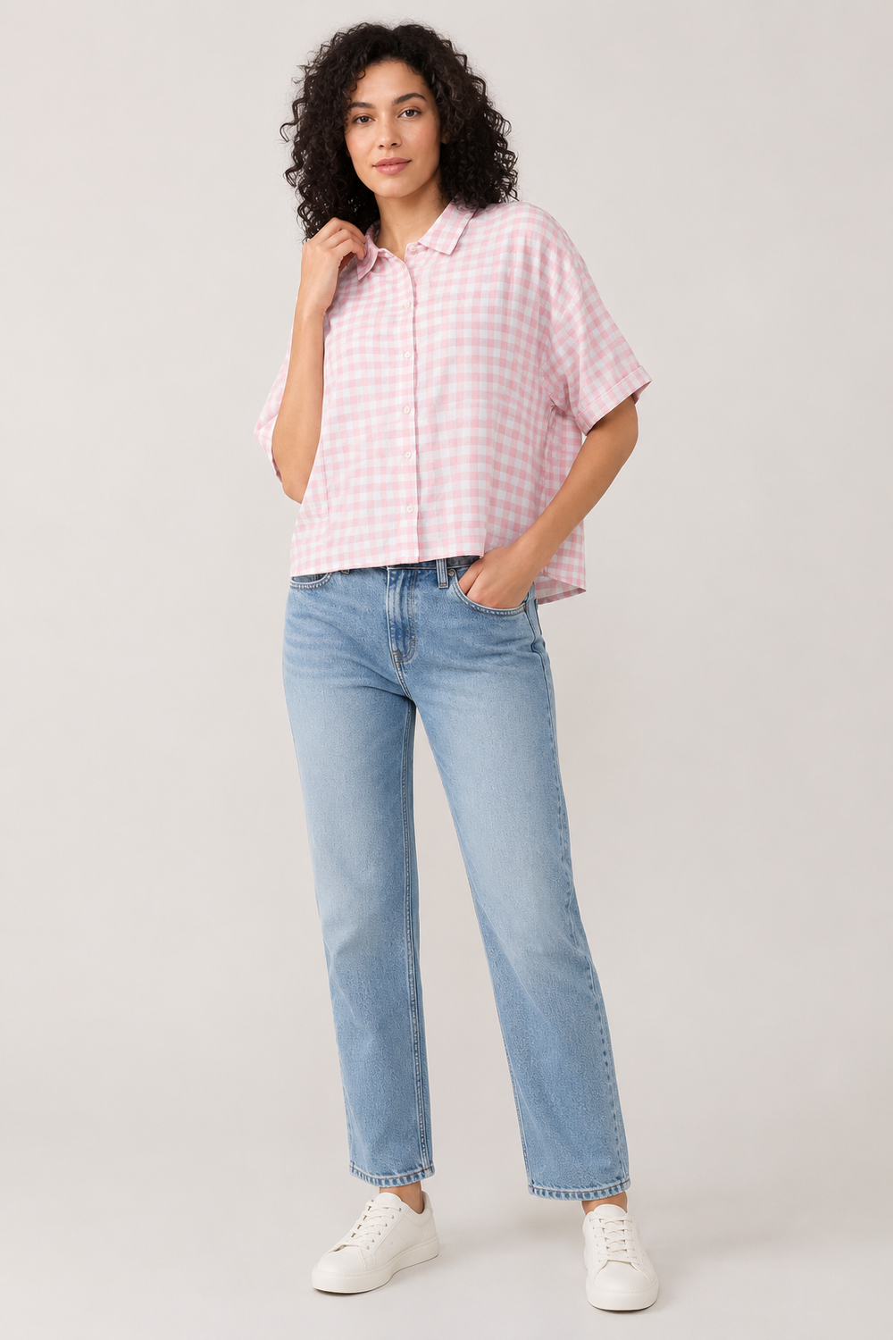 Pink Checked Cropped Shirt