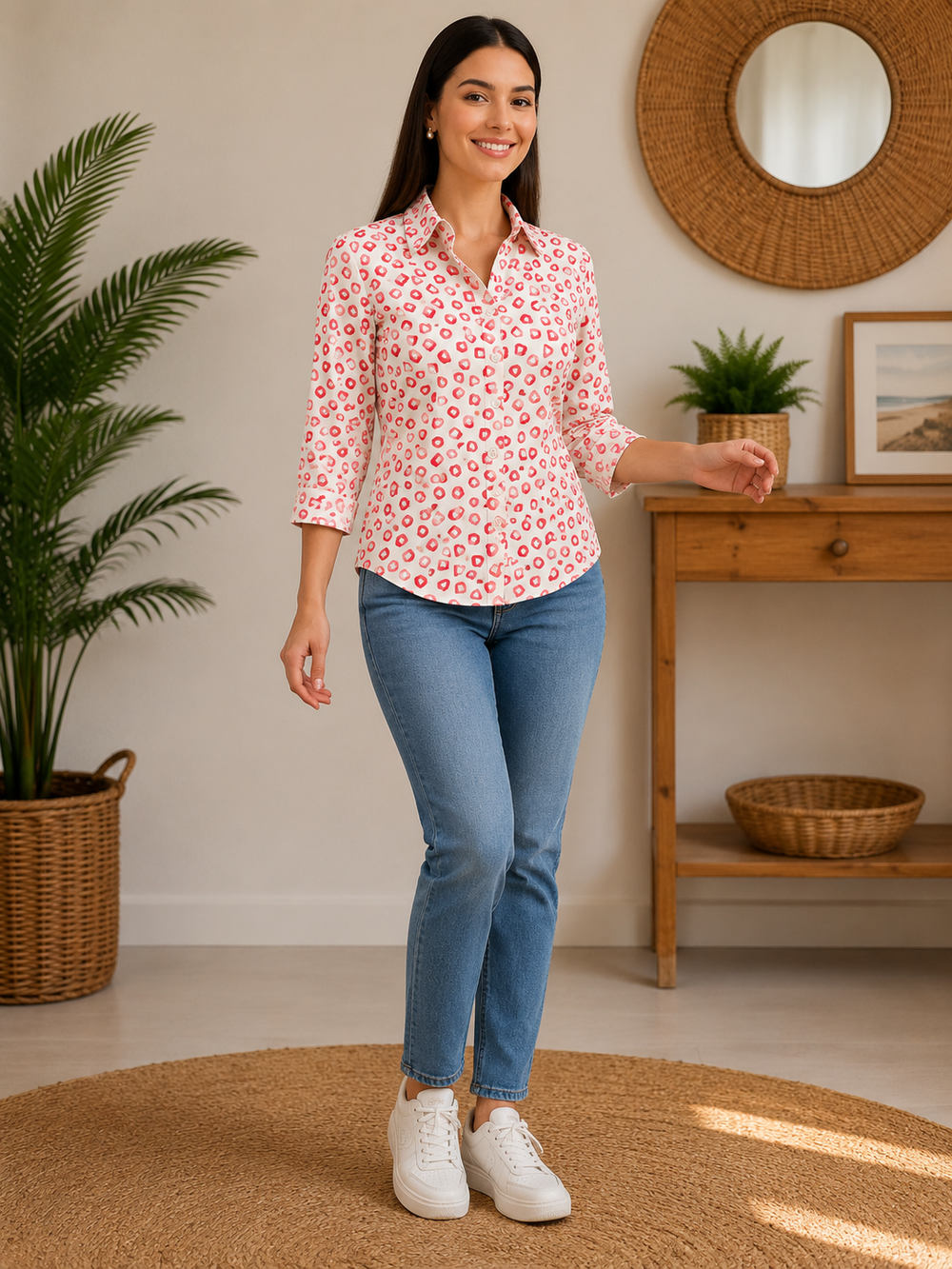 Cream Geometric Printed Shirt