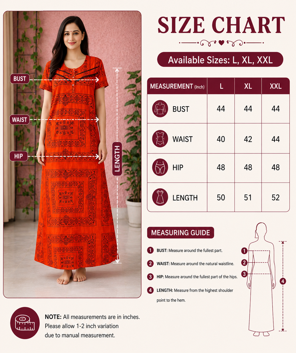 Red Ethnic Maxi Nighty