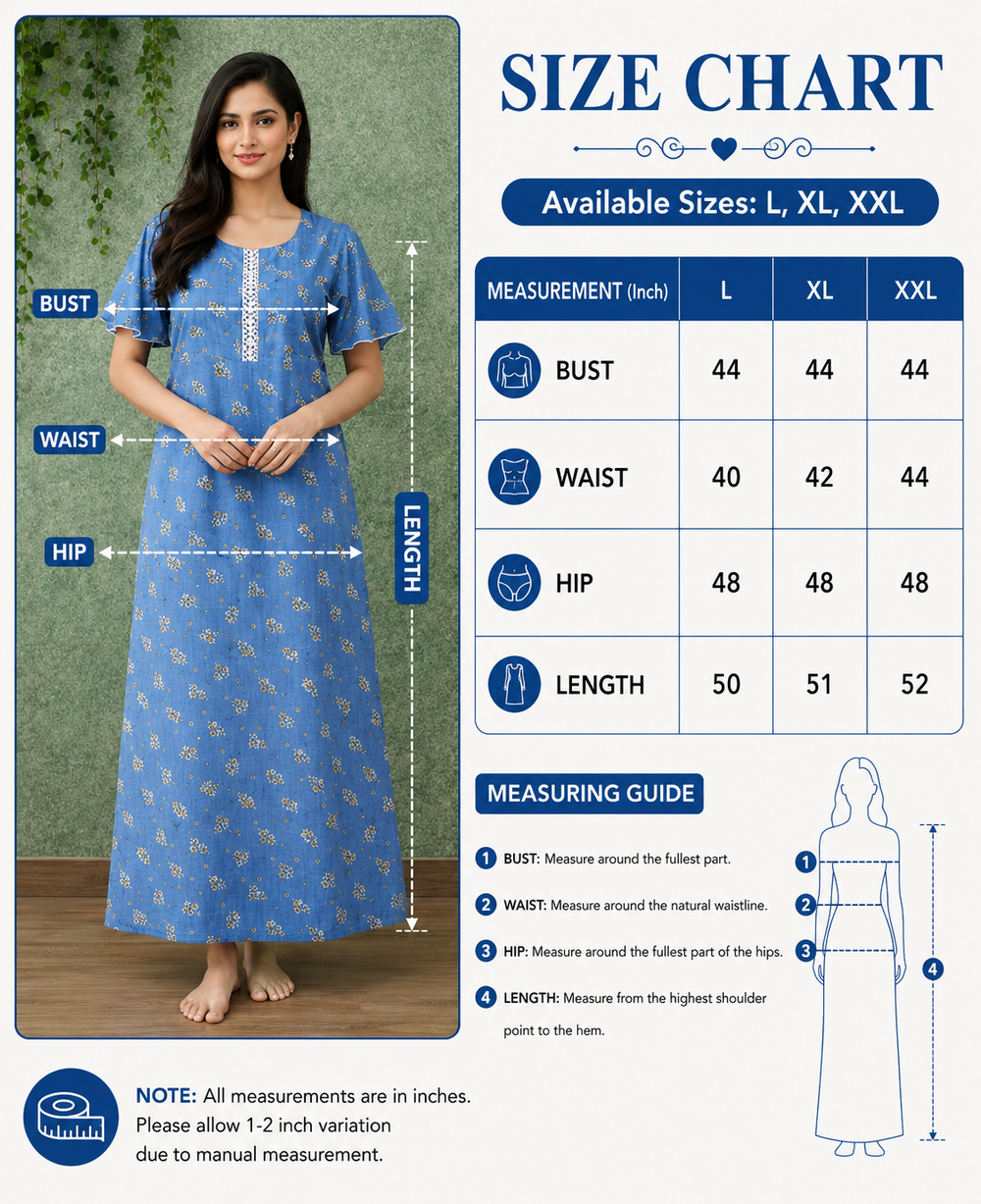 Blue Floral Maxi Nighty
