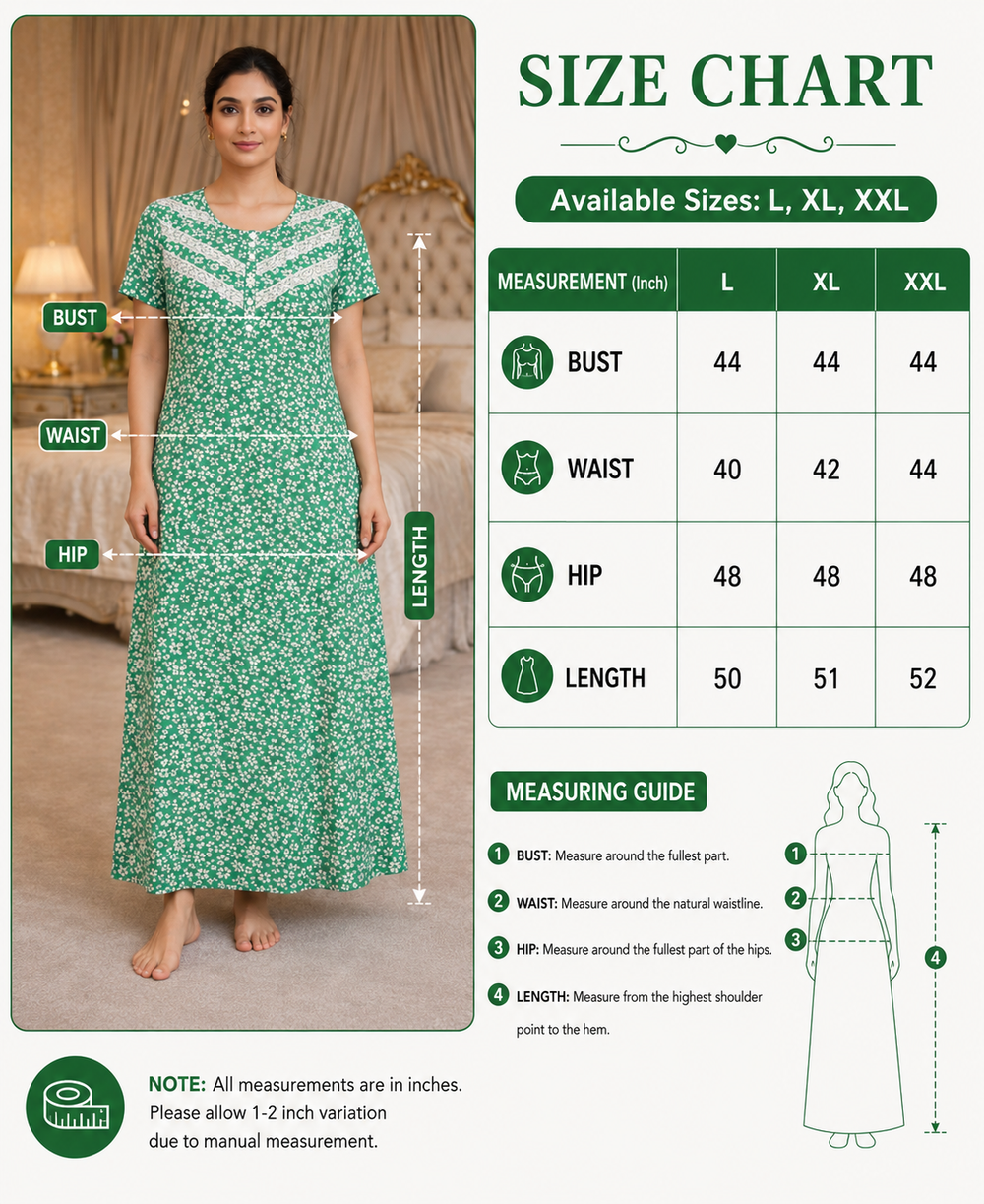 Green Floral Lace Maxi Nighty