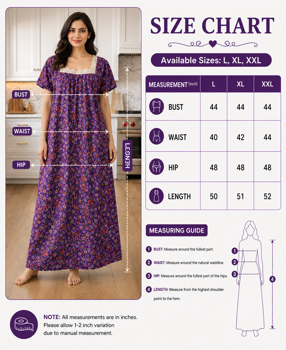 Purple Floral Maxi Nighty