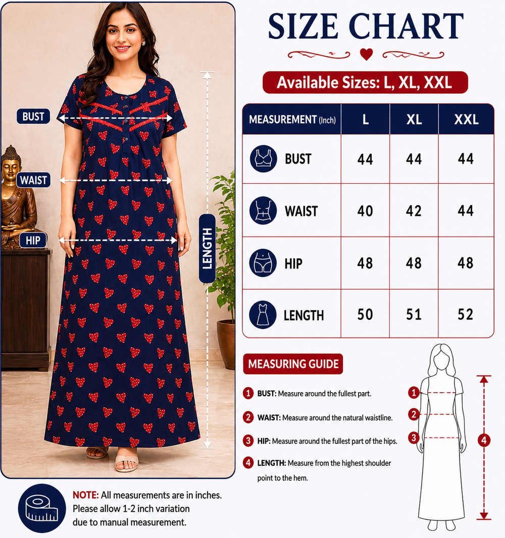 Navy Heart Print Maxi Nighty